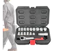 Set di chiavi a cricchetto e , cassetta degli attrezzi da meccanico, 17 pezzi con azionamento da 3/8" e 1/2", prolunghe a 12 punti, manutenzione del veicolo, lavori elettrici, riparazione