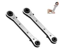 Set di chiavi a cricchetto HVAC - Chiave per valvole pneumatiche quadruple, cricchetto piatto argento, strumenti essenziali per la refrigerazione e la manutenzione HVAC (2 pezzi)