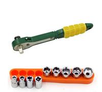Set di chiavi a cricchetto rapide da 1/4 di pollice, chiavi a bussola da 5-13 mm e punte T10/T20/T25, strumento in acciaio ad alta coppia per la riparazione di macchine auto, giallo/verde (10 pezzi)