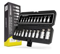 Set di chiavi a cricchetto XZN multidente 1/4" 3/8" 1/2" con bit a testa esagonale e foro frontale, 10 pezzi M4, M5, M6, M8, M9, M10, M12, M14, M16, M18