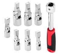 Set di chiavi a testa intercambiabile con manico girevole a 180 gradi e sette prese staccabili da 8 mm a 19 mm per spazi ristretti