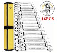 Set di chiavi combinate a cricchetto, chiave a cricchetto con testa flessibile metrica da 6-23 mm, chiave in acciaio al cromo vanadio con borsa