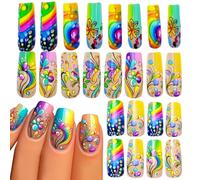 Set di chiodi acrilici gradiente di colore gradiente di colore - FINE RAINBOW Press sulle unghie,Strumento di decorazione con strisce colorate per scuola, vita quotidiana, feste, dati, lavoro