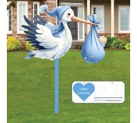 Set di cicogna a sonagli per la nascita del bambino, altezza 81 cm, grande carina cicogna a sonagli in legno per bambini, stampa su entrambi i lati, cicogna di nascita con asta in legno + targhetta