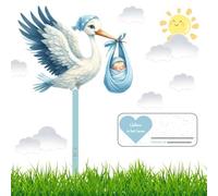 Set di cicogna a sonagli per la nascita del bambino, altezza 83 cm, grande carina cicogna a sonagli in legno per bambini, stampa su entrambi i lati, cicogna di nascita con asta in legno + targhetta