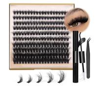 Set di ciglia fai da te, set di extension per ciglia professionali, per principianti, include 200 pezzi di ciglia artificiali a grappolo D Curl-2 in 1 spazzola per ciglia