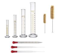 Set di cilindri graduati in vetro spesso, 5 ml, 10 ml, 50 ml, 100 ml, con due spazzole
