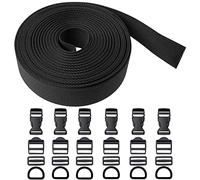 Set di cinghie con fibbie, lunghezza 6 metri, larghezza 25 mm, spessore 1,2 mm, cinturino nero profondo, materiale PET, resistente agli strappi + cinghia resistente, anello a D, 6 x 25 mm
