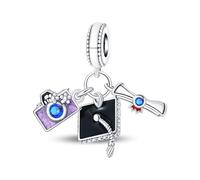 Set di ciondoli a tre pezzi commemorativi della cerimonia di laurea, accessorio per braccialetto con ciondolo placcato argento, compatibile con collana con braccialetto Pandora, regalo per le donne
