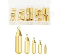 Set di ciondoli in rame con piombini lunghi per kit di attrezzatura da pesca in mare, strumento di pesca all'aperto resistente alla ruggine con anello rotante per un lancio accurato e un affondamento