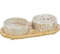 Set di ciotole, ceramica/bamboo 2 × 0,8 l/ø 16 cm/39 × 8 × 20 cm bianco/marrone chiaro