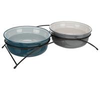 TRIXIE SET CIOTOLE IN CERAMICA CON SUPPORTO IN METALLO (2 x 1,6 LT. / Ø 20 CM.) PETROLIO/GRIGIO