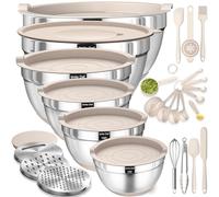 Set di ciotole con coperchi ermetici, 26 ciotole in acciaio inox color cachi con 3 attacchi per grattugia, fondo antiscivolo e set di gadget da cucina, dimensioni 7, 3,5, 2,5, 2,0, 1,5, 1 QT, ideali