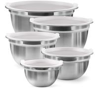 Set di ciotole da 10 pezzi con coperchio, Varie dimensioni 5 Ciotole in acciaio inox e 5 coperchi in plastica a chiusura ermetica, base piatta stabile, presa facile per servizio rapido di miscelazione
