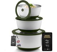 Set di ciotole in acciaio inox per microonde, marcatori e coperchi per misurazione della capacità, ciotola di miscelazione in vetro alternativa ecologica da 1,5 qt - 3 qt - 4,5 qt