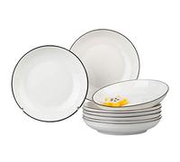 Set di ciotole in ceramica in stile giapponese, 6 piatti fondi, 17,8 cm, design semplice con linea nera, set di piatti freschi e moderni per la casa