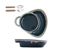 Set di ciotole in ceramica per zuppa e sandwich con manico, colore blu navy | Piatto con scomparti separati per patatine e salse, ideale per zuppe, panini, biscotti, pane, insalate, frutta e per la