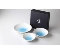 Set Di Ciotole Mino Ware Giapponesi 3 Dimensioni Chura Smalto Blu Mare Giappone