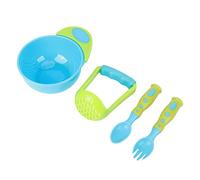 Set di ciotole per schiacciapatate per neonati e neonati, in polipropilene, cucchiaio e forchetta per uso domestico (modello blu e verde in colori misti)