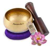 Set di ciotole tibetane per yoga, meditazione e rilassamento - Ciotola tibetana martellata Ø 10 cm, mazza in legno di mango e cuscino ad anello viola
