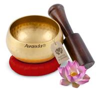 Set di ciotole tibetane per yoga, meditazione e rilassamento - Ciotola tibetana martellata Ø 10 cm, mazza in legno di mango e cuscino ad anello rosso