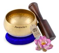 Set di ciotole tibetane per yoga, meditazione e rilassamento - Ciotola tibetana martellata Ø 8 cm, mazza in legno di mango e cuscino ad anello blu