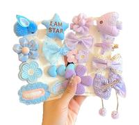 Set di clip per capelli per bambini da 16 pezzi, con cartoni animati blu e viola, fiore in tessuto, cuore, clip per capelli con coniglio stellato, regalo per il giorno dei bambini