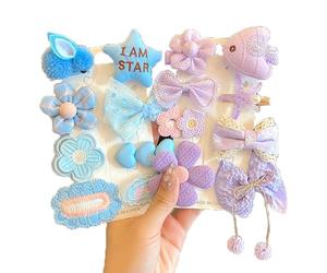 Set di clip per capelli per bambini da 16 pezzi, con cartoni animati blu e viola, fiore in tessuto, cuore, clip per capelli con coniglio stellato, regalo per il giorno dei bambini
