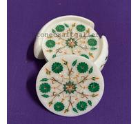 Set Di Coaster In Marmo Con Inlay Di Pietre Semipreziose Arte Floreale