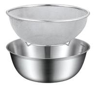 Set di colini da cucina in acciaio inossidabile, include ciotola e setaccio a rete fine, cestino in rete robusto per uso cucina, ideale per lavare piccoli cereali, verdure e frutta