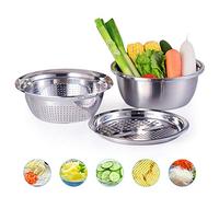 Set di colini da cucina multifunzionali 3 in 1 in acciaio inox per frutta e verdura in acciaio inox, set di colini per affettare, a rete fine, per la pulizia degli alimenti, miscelazione di lavaggio