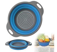 Set di colino da cucina pieghevole, in silicone, pieghevole, 2 misure 24,5 e 29 cm, salvaspazio e senza BPA, per pasta, verdura, frutta (blu, S)