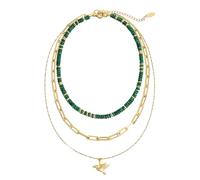 Set di collana a più fili da donna con ciondolo a triplo strato di perle in acciaio inox placcato oro 18 carati, regolabile, 35,5-45,7 cm, resistente all'ossidazione, Large, Acciaio inossidabile