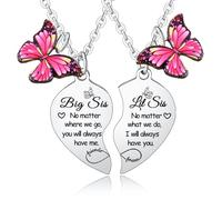 Set di collana con ciondolo a forma di cuore con farfalla e scritta "Big Sister" e "Little Sister"