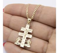 Set Di Collana E Ciondolo A Croce Caravaca In Oro Giallo 10K Reale 1 3/8"