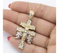 Set Di Collana E Ciondolo Con Croce Di Caravaca In Oro Giallo E Bianco 10K