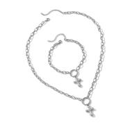 Set di collana e gioielli in acciaio inox con ciondolo a forma di croce per occasioni speciali e abbigliamento quotidiano gioielli da indossare tutti i giorni, One Size, come descritto, come descritto