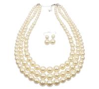 Set di collana e orecchini a 3 fili in perle finte, gioiello classico con perle tonde, collana dal grande impatto regolabile per matrimoni, feste, occasioni nuziali e uso quotidiano