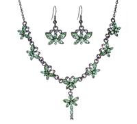 Set Di Collana E Orecchini A Farfalla Verde Chiaro Per Sposa Trachtenschmuck 4BG