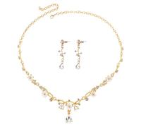 Set di collana e orecchini da damigella d'onore floreale, gioielli dorati da sposa con dettagli di strass, accessori eleganti per la sposa, una taglia, metallo e strass, non è una, Una talla, Metallo