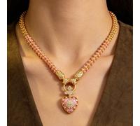 Set di collana e orecchini rosa a forma di cuore vintage per ragazze, impreziosito da scintillanti cristalli e perle finte di turchese, adatto per banchetti, feste e uso quotidiano, un regalo di alta 