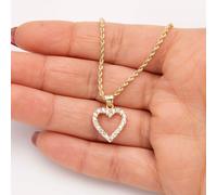 Set Di Collana E Pendente A Cuore CZ Vuoto 7/8" In Oro Giallo 10K Reale