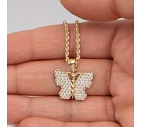 Set Di Collana E Pendente A Farfalla CZ 3/4" In Oro Giallo 10K Reale