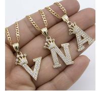 Set Di Collana E Pendente Con Lettera Iniziale A Corona In Oro Giallo 10K Reale