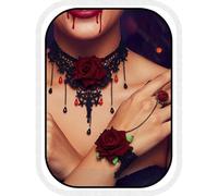 Set di collana girocollo nera Unicra, gioielli gotici di Halloween, collana e bracciale in stile vittoriano per donne