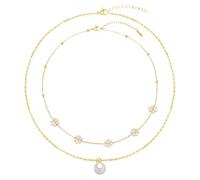 Set di collana regolabile a strati dorati da donna, ciondoli a margherita con perle, acciaio inossidabile ipoallergenico, ideale per tutte le occasioni, Misura unica, acciaio inox+perla