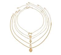 Set di collane a forma di cuore a strati, catena placcata oro, 5 pezzi, girocollo con ciondolo delicato, 36 cm con estensione di 6,9 cm, ciondolo a forma di cuore