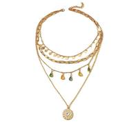 Set di collane bohémien a strati, catena placcata oro con ciondoli di cristallo, girocollo con nappe a moneta geometrica, gioielli a più fili