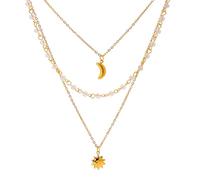 Set di collane con ciondolo a 2 strati sole e luna-Gioielli con perline placcati in oro 18K da donna, regalo per tutti i giorni e festival a tema celeste