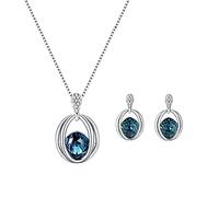 Set di collane da donna moda donna orecchini di cristallo ciondolo collana set lotto d'argento per gioielli, Celeste., misura unica